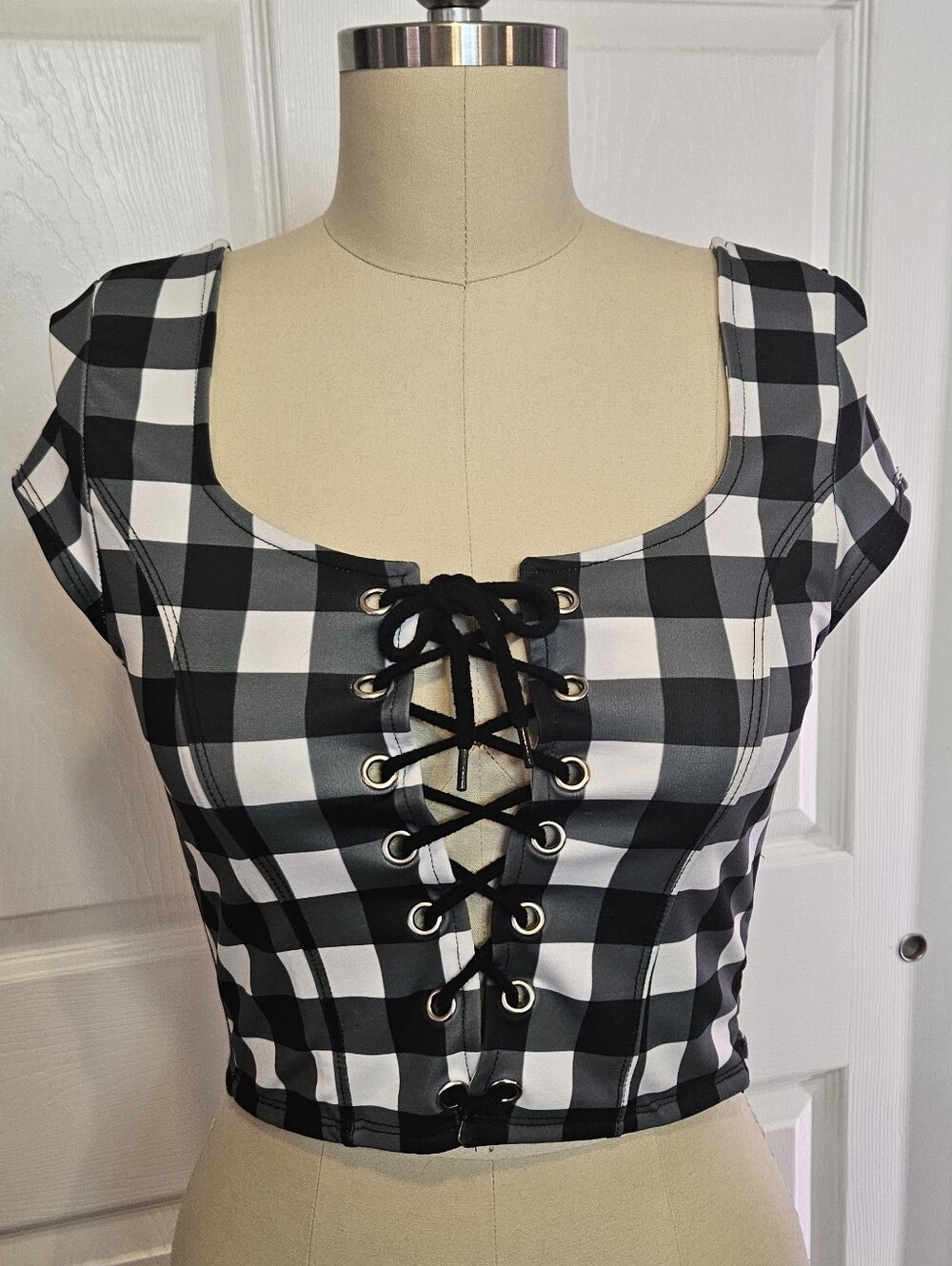 Current Mood Plaid Lace Up Top - Size M